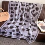 Organza Scarf - Black Base Four Leaf Clover - Wholesale Silk Scarf Supplier