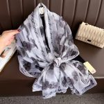 Organza Scarf - Black Base Four Leaf Clover - Wholesale Silk Scarf Supplier