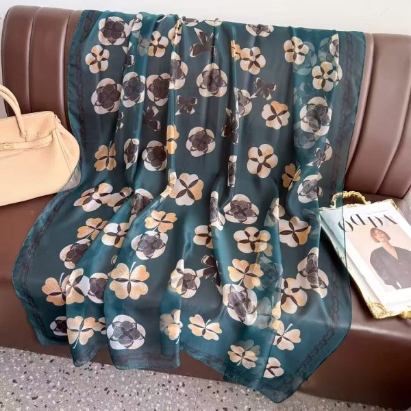 Organza Scarf - Blue Base Four Leaf Clover