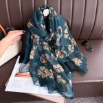Organza Scarf - Blue Base Four Leaf Clover - Wholesale Silk Scarf Supplier