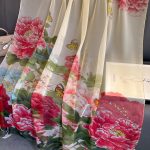 Organza Scarf - Cream Base Pink Peony - Wholesale Silk Scarf Supplier