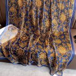 Organza Scarf - Flower Blue Gold - Wholesale Silk Scarf Supplier
