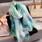 Organza Scarf - Ginkgo Leaf Lake Blue - Wholesale Silk Scarf Supplier
