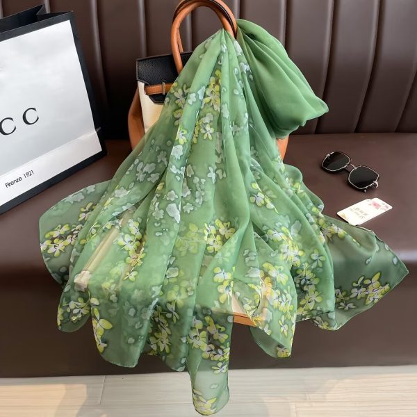 Organza Scarf - Green Shade Small Flower