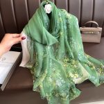 Organza Scarf - Green Shade Small Flower - Wholesale Silk Scarf Supplier