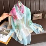 Organza Scarf - Lake Blue Lotus - Wholesale Silk Scarf Supplier