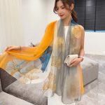 Organza Scarf - Large Ginkgo Leaf - Wholesale Silk Scarf Supplier