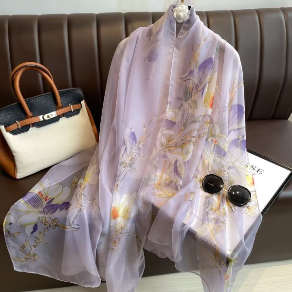 Organza Scarf - Light Purple Flower
