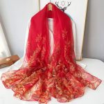 Organza Scarf - Red Maple Leaf - Wholesale Silk Scarf Supplier