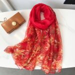 Organza Scarf - Red Maple Leaf - Wholesale Silk Scarf Supplier