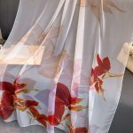 Organza Scarf - White Base Red Flower - Wholesale Silk Scarf Supplier