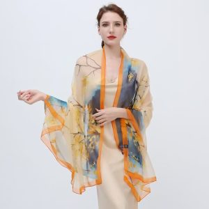 Organza Scarf - Bird on Branch Cream