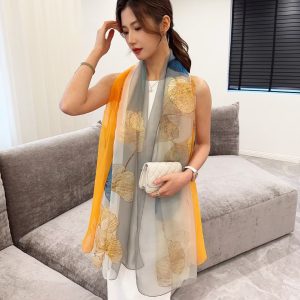 Organza Scarf - Large Ginkgo Leaf