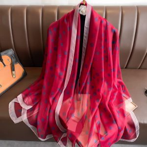 Organza Scarf - Red Base Blue Small Rose