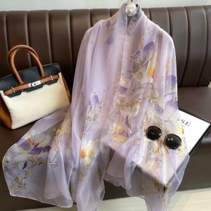 Organza Scarf - Light Purple Flower