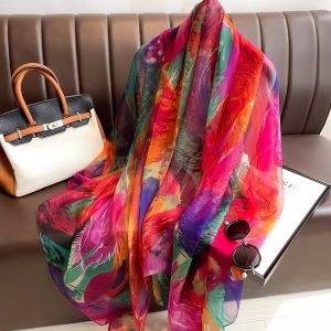 Organza Scarf - Colorful Feathers