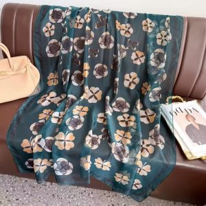 Organza Scarf - Blue Base Four Leaf Clover