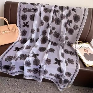 Organza Scarf - Black Base Four Leaf Clover