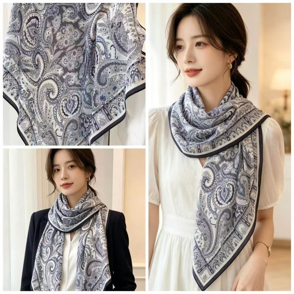 Satin Scarf - Geometric Blue Green