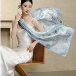 1PC Women's Light Blue Woven Polyester Flower Scarf
