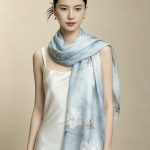 1PC Women's Light Blue Woven Polyester Flower Scarf