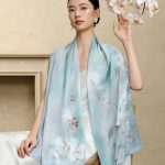 1PC Women's Light Blue Woven Polyester Flower Scarf