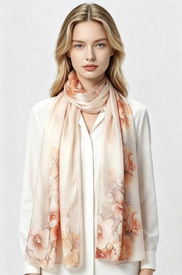 Bulk Mulberry Silk Elegant Floral Soft Long Scarf 55x175cm | Factory Direct