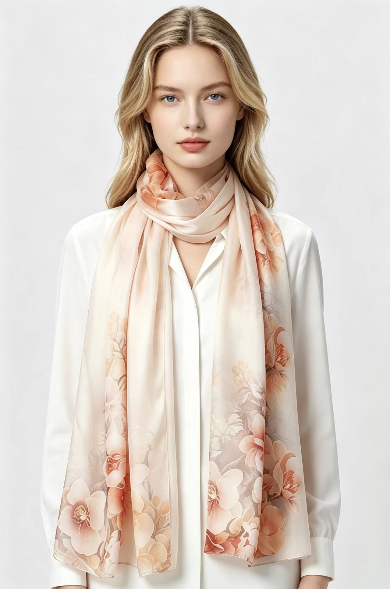 Bulk Mulberry Silk Elegant Floral Soft Long Scarf 55x175cm | Factory Direct