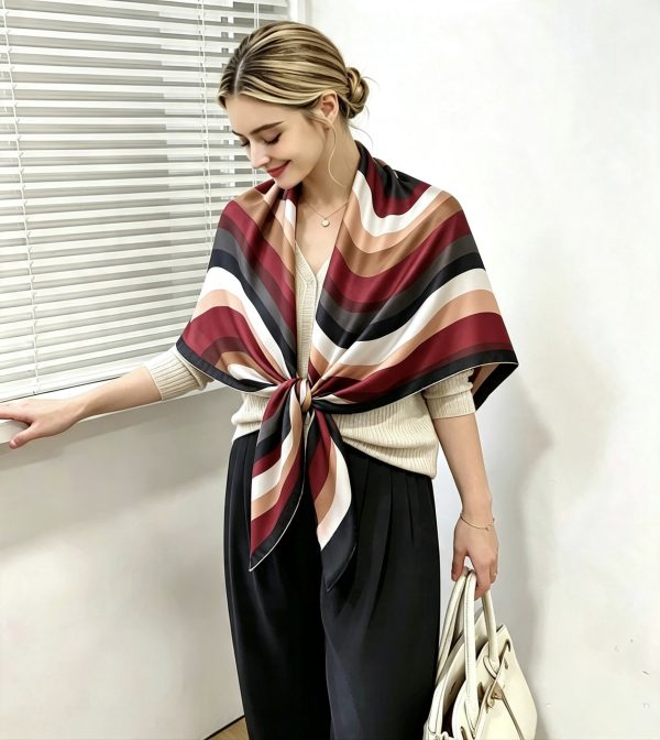 Wholesale Polyester Satin Gradient Water Ripple Square Scarf 110x110cm | Low MOQ 10 Pcs