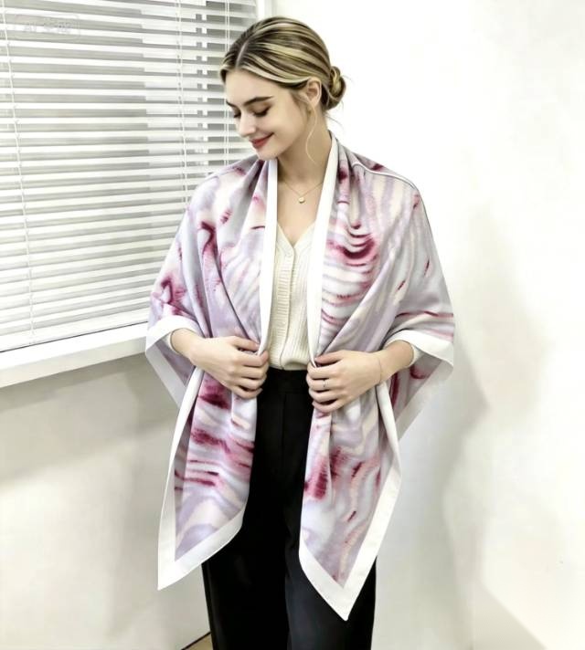 Wholesale Polyester Satin Gradient Water Ripple Square Scarf 110x110cm | Low MOQ 10 Pcs