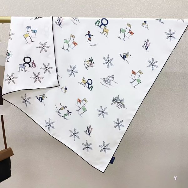 [ Alpine Ski Winter Sport ] 100% Real Silk Twill 90x90cm - 77g (with Pack) Square Scarf Wholesale
