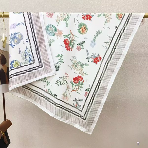 [ Botanical Floral Field Guide ] 100% Real Silk Twill 90x90cm - 77g (with Pack) Square Scarf Wholesale