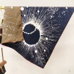 [ Celestial Eclipse Noir ] 100% Real Silk Twill 90x90cm - 77g (with Pack) Square Scarf Wholesale