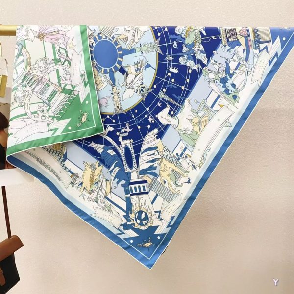 [ Celestial Mythology Map ] 100% Real Silk Twill 90x90cm - 77g (with Pack) Square Scarf Wholesale