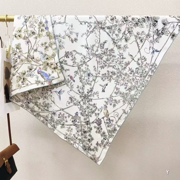 [ Chinoiserie Vine & Songbird ] 100% Real Silk Twill 90x90cm - 77g (with Pack) Square Scarf Wholesale
