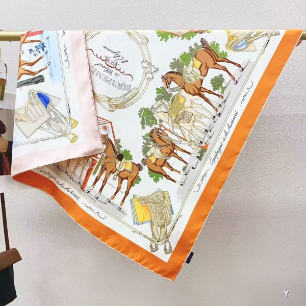 [ Equestrian Horse Parade ] 100% Real Silk Twill 90x90cm - 77g (with Pack) Square Scarf Wholesale