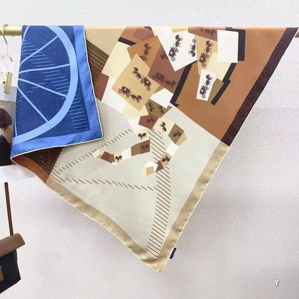 [ Geometric Carriage Collage ] 100% Real Silk Twill 90x90cm - 77g (with Pack) Square Scarf Wholesale