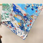 [ Imperial Blue Palace Garden ] 100% Real Silk Twill 90x90cm - 77g (with Pack) Square Scarf Wholesale