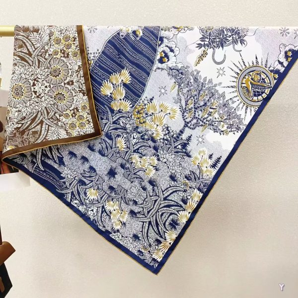 [ Midnight Garden Sunbird ] 100% Real Silk Twill 90x90cm - 77g (with Pack) Square Scarf Wholesale