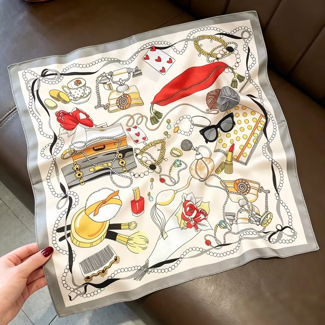 [ Retro Vanity ] 100% Real Silk Bandana 53x53cm - Premium 22g Mulberry Silk Square Scarf
