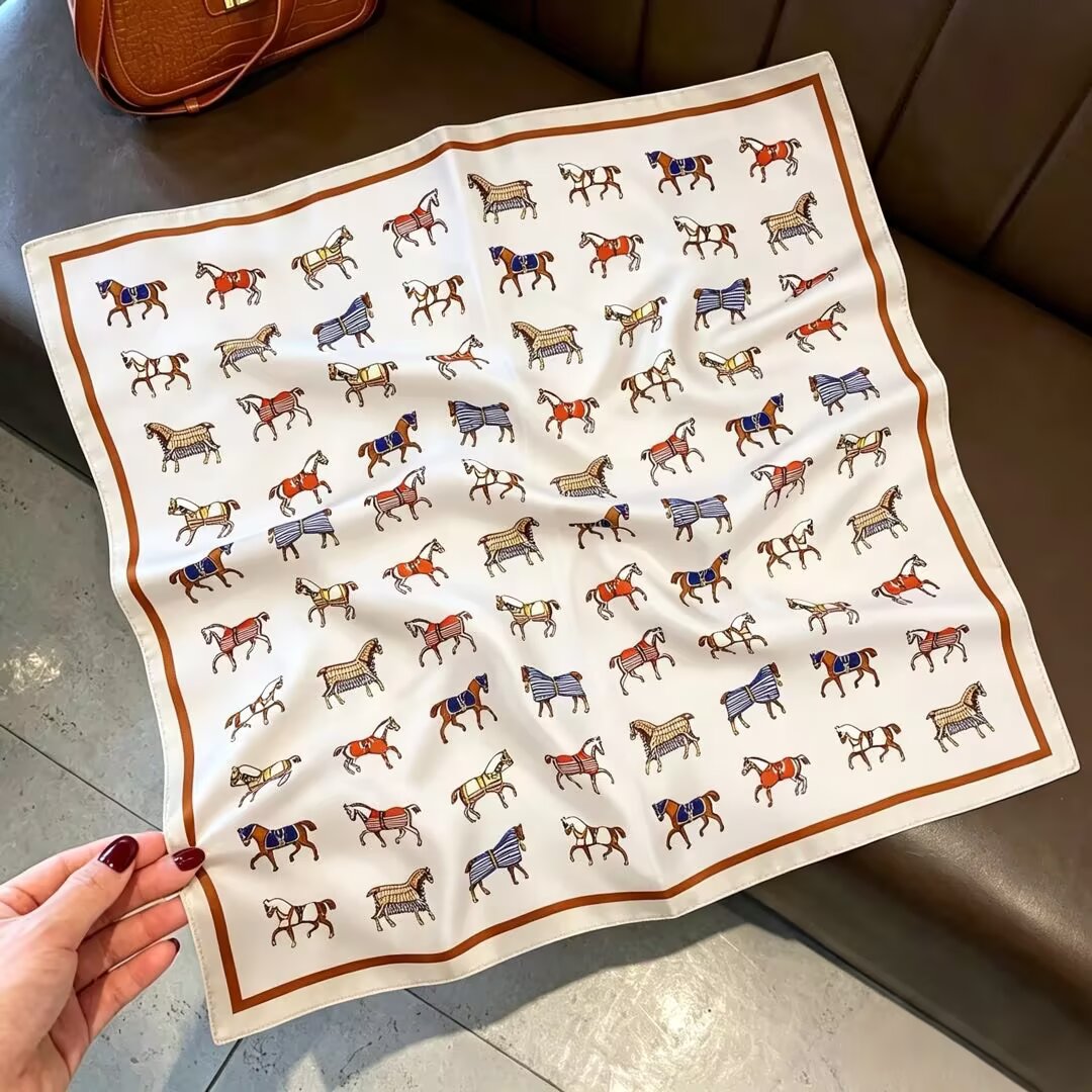 [ Equine Ensemble ] 100% Real Silk Bandana 53x53cm - Premium 22g Mulberry Silk Square Scarf