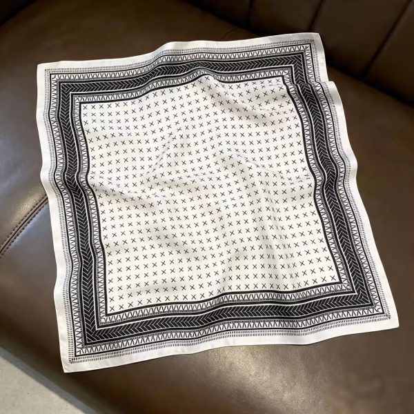[ Monochromatic Cross ] 100% Real Silk Bandana 53x53cm - Premium 22g Mulberry Silk Square Scarf