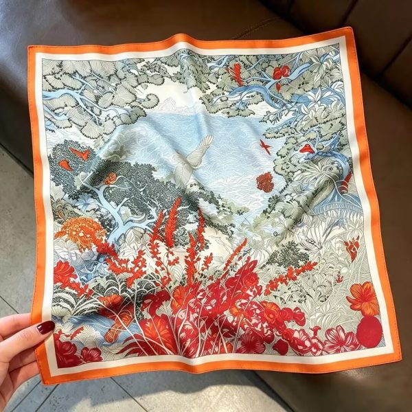 [ Botanical Sea ] 100% Real Silk Bandana 53x53cm - Premium 22g Mulberry Silk Square Scarf