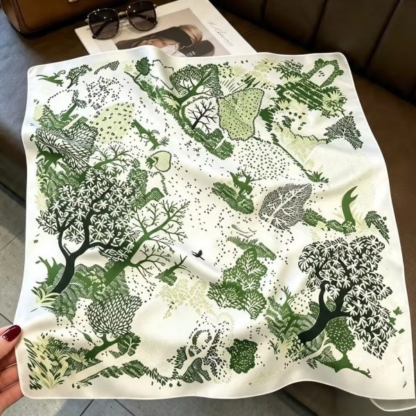 [ Enchanted Forest ] 100% Real Silk Bandana 53x53cm - Premium 22g Mulberry Silk Square Scarf