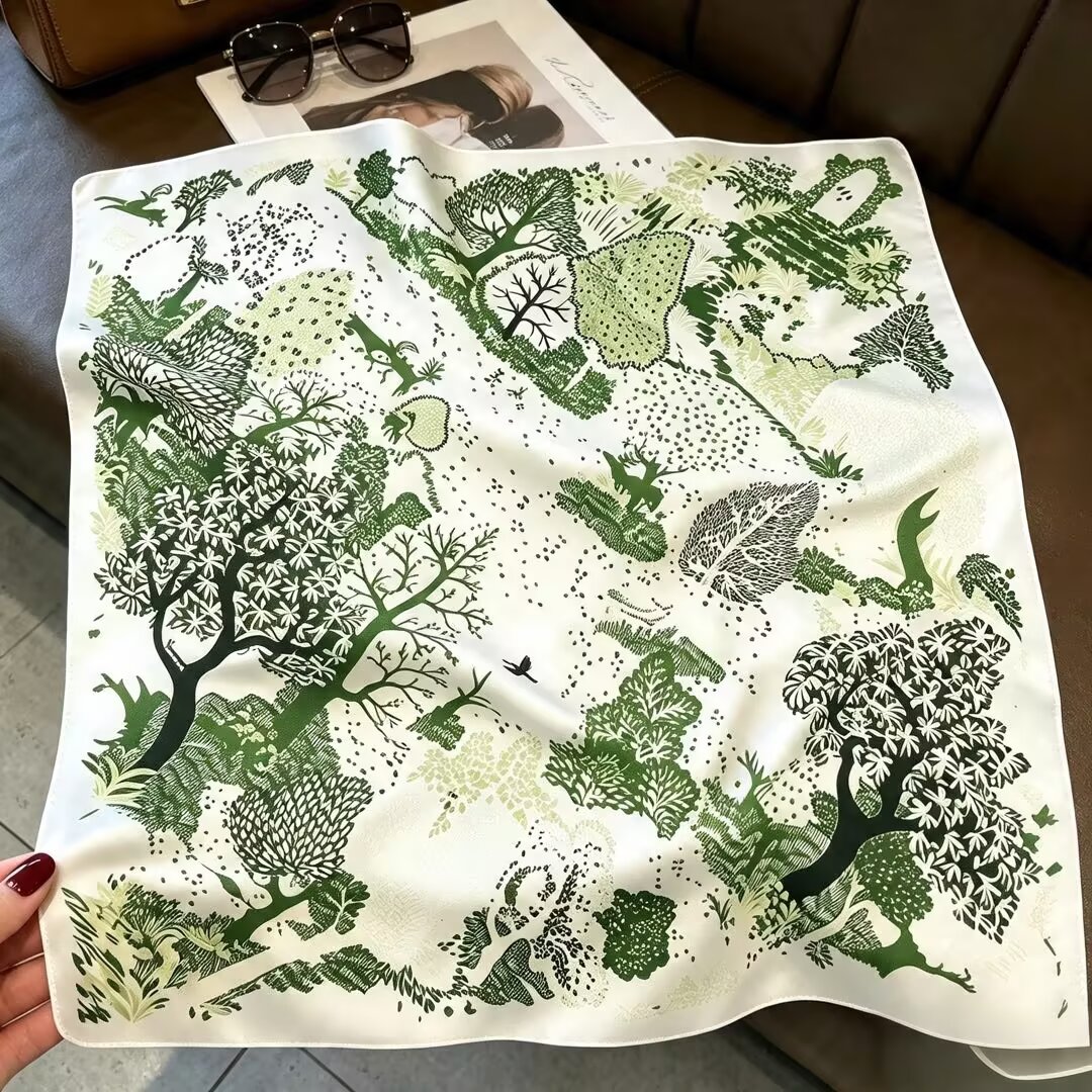 [ Enchanted Forest ] 100% Real Silk Bandana 53x53cm - Premium 22g Mulberry Silk Square Scarf