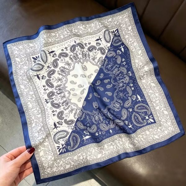 [ Royal Paisley Split ] 100% Real Silk Bandana 53x53cm - Premium 22g Mulberry Silk Square Scarf