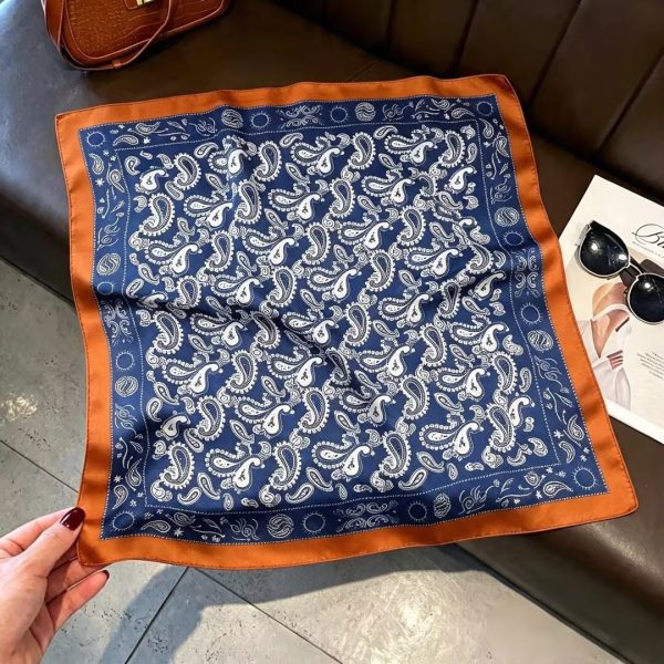 [ Royal Paisley Amber ] 100% Real Silk Bandana 53x53cm - Premium 22g Mulberry Silk Square Scarf