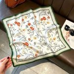 [ Meadow Botanical ] 100% Real Silk Bandana 53x53cm - Premium 22g Mulberry Silk Square Scarf