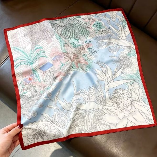 [ Tropical Oasis ] 100% Real Silk Bandana 53x53cm - Premium 22g Mulberry Silk Square Scarf