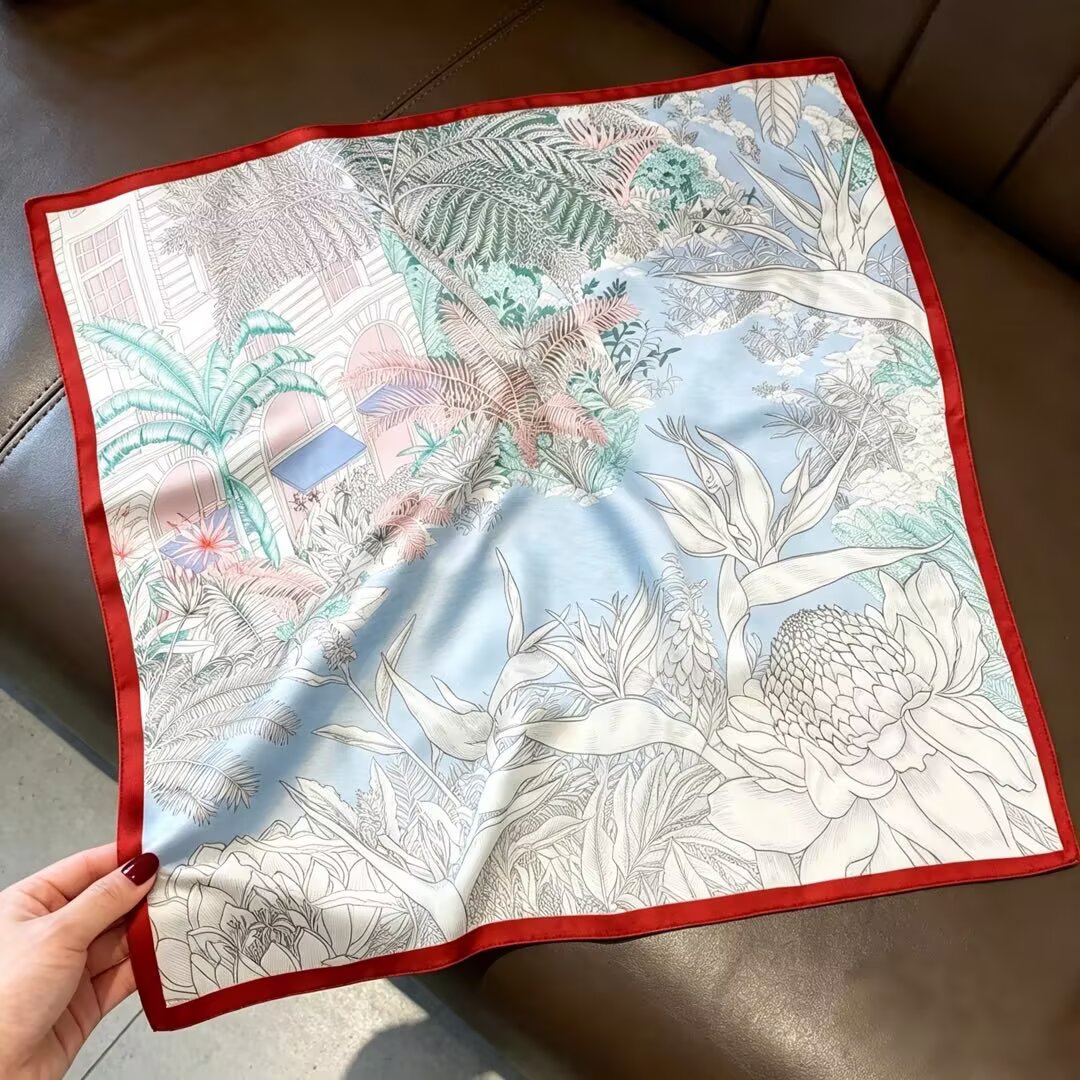 [ Tropical Oasis ] 100% Real Silk Bandana 53x53cm - Premium 22g Mulberry Silk Square Scarf